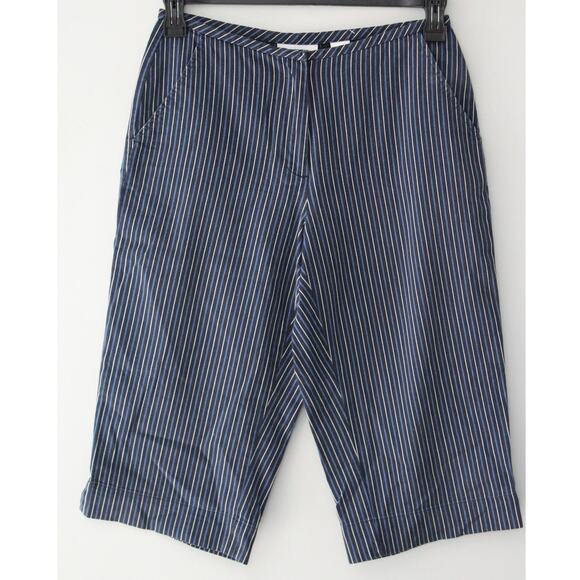 Liz Claibourne Blue Womens Pinstripe Wide Leg Capri Pants 4 - Picture 1 of 8